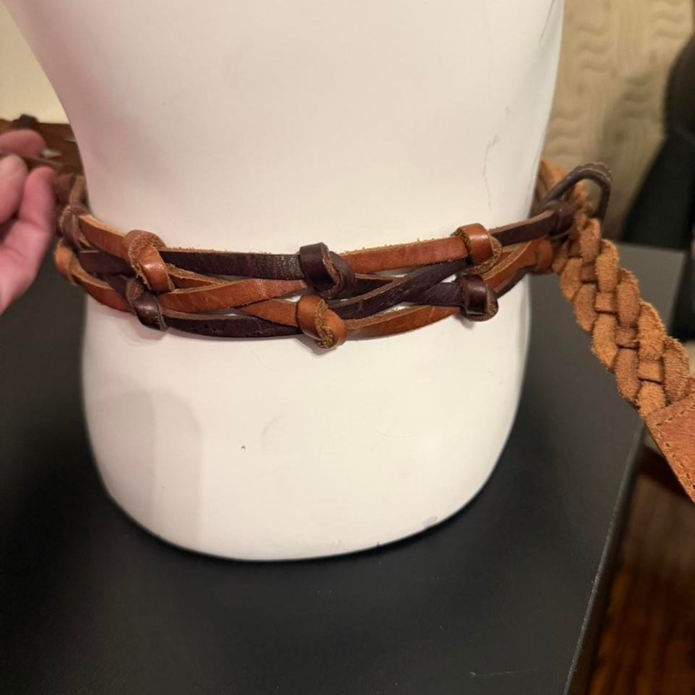 Fossil brown leather braided belt with‎ silver buckle
